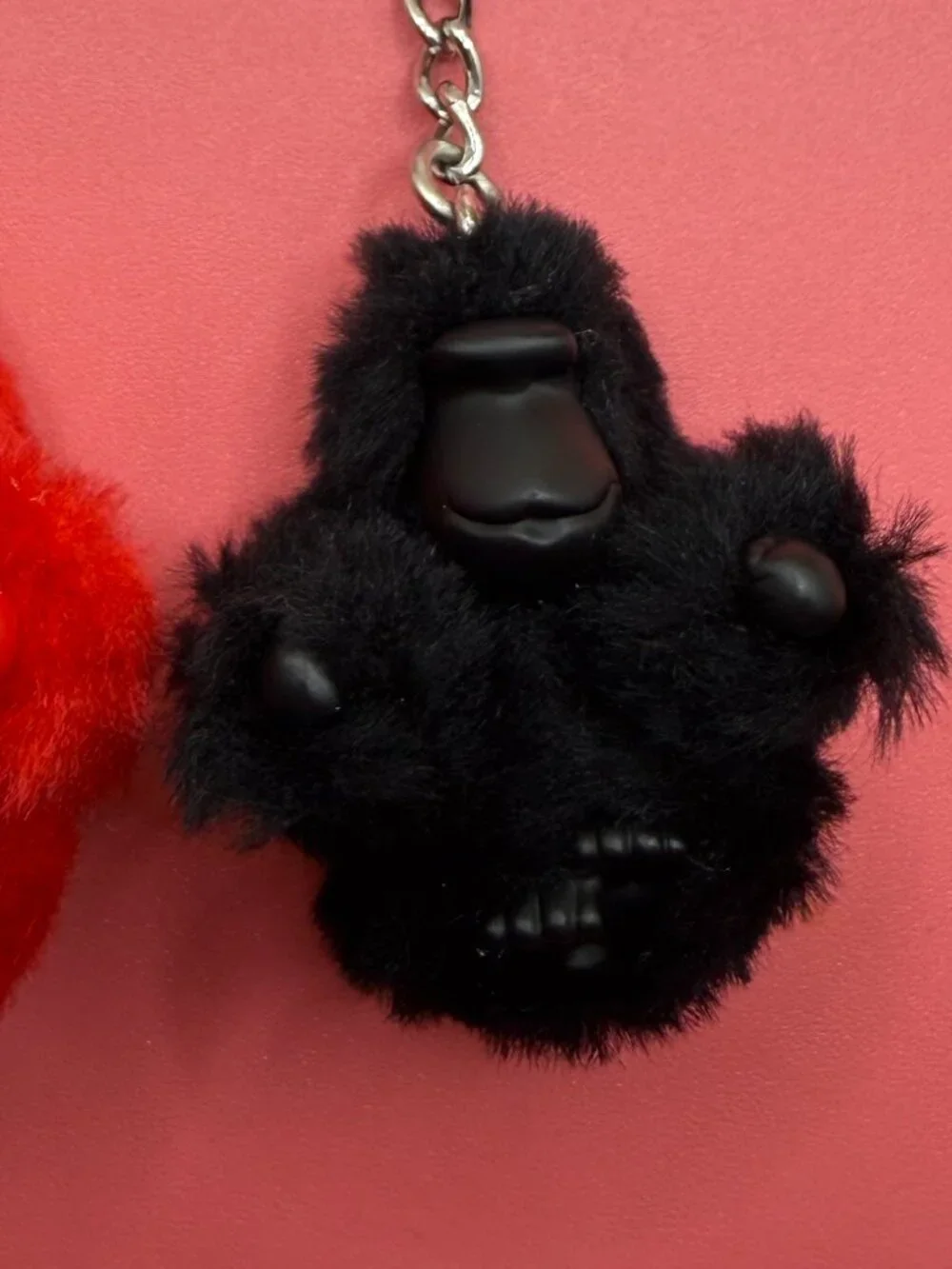 Lot 2 New Kipling Fuzzy Ape Monkey Keychains Key Rings Red Black